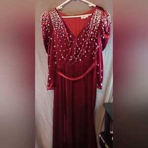 Elegant Faeriesty Burgundy Beaded Velvet Party Dress
